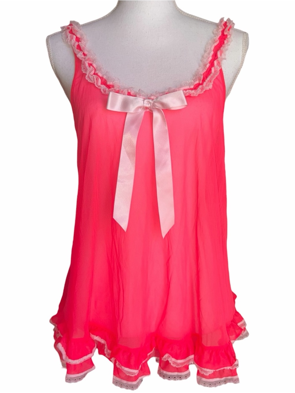 Victoria’s Secret Babydoll Ruffle Bow Hot Pink Lingerie Top Mini Dress